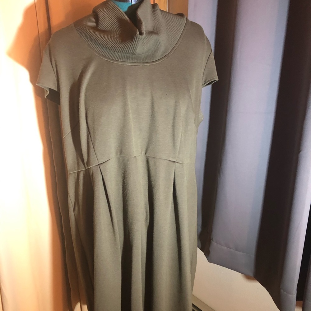 Olive funnel neck dress, great for work